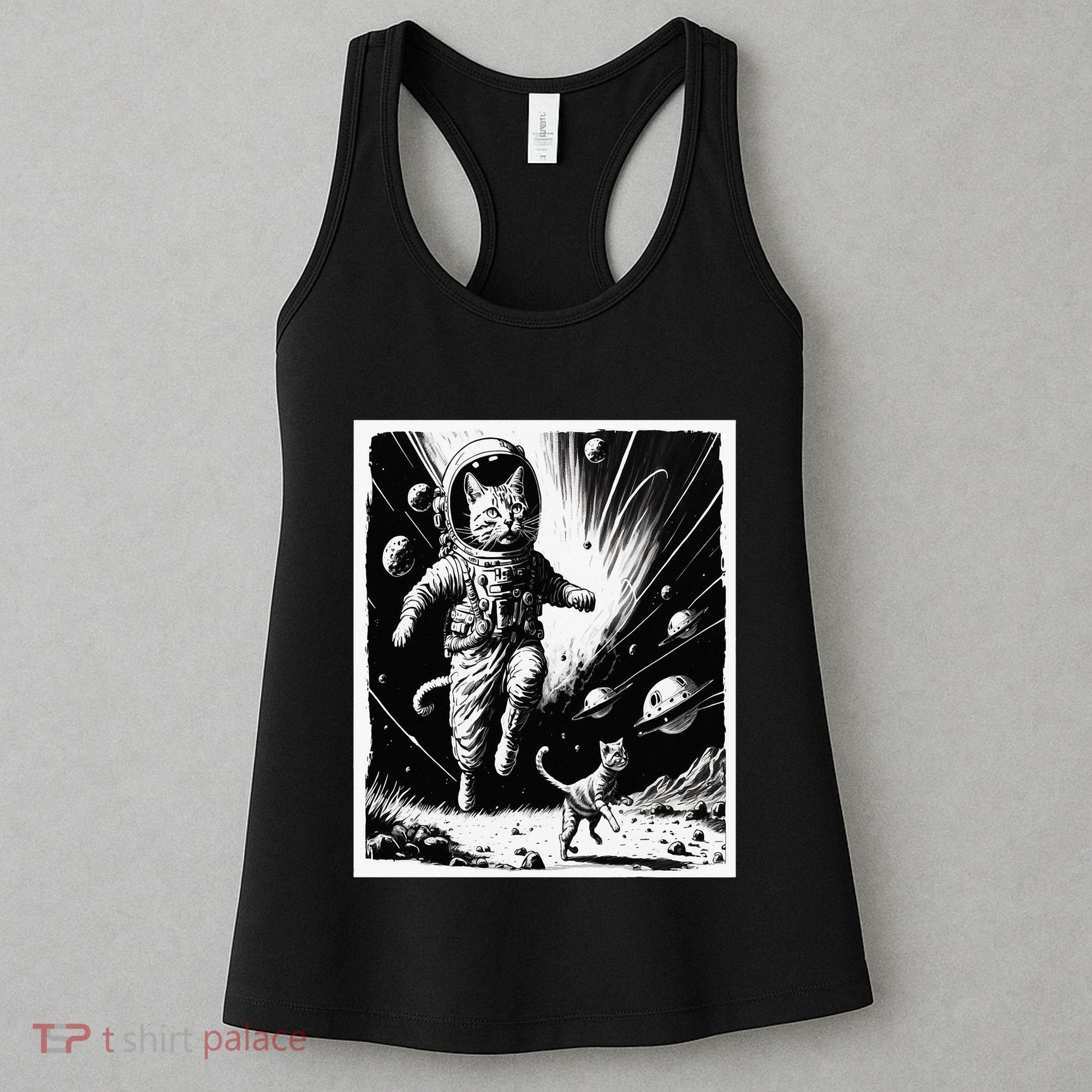 Aliens Abducting cats into Flying UFO Saucer in Cosmic Space Women's Tank Top