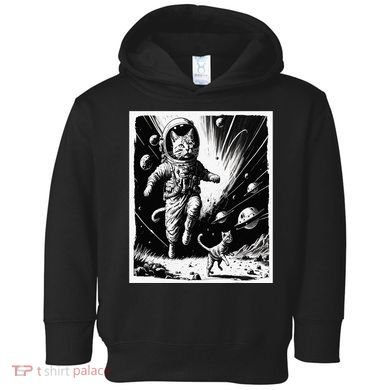 Aliens Abducting cats into Flying UFO Saucer in Cosmic Space Toddler Hoodie
