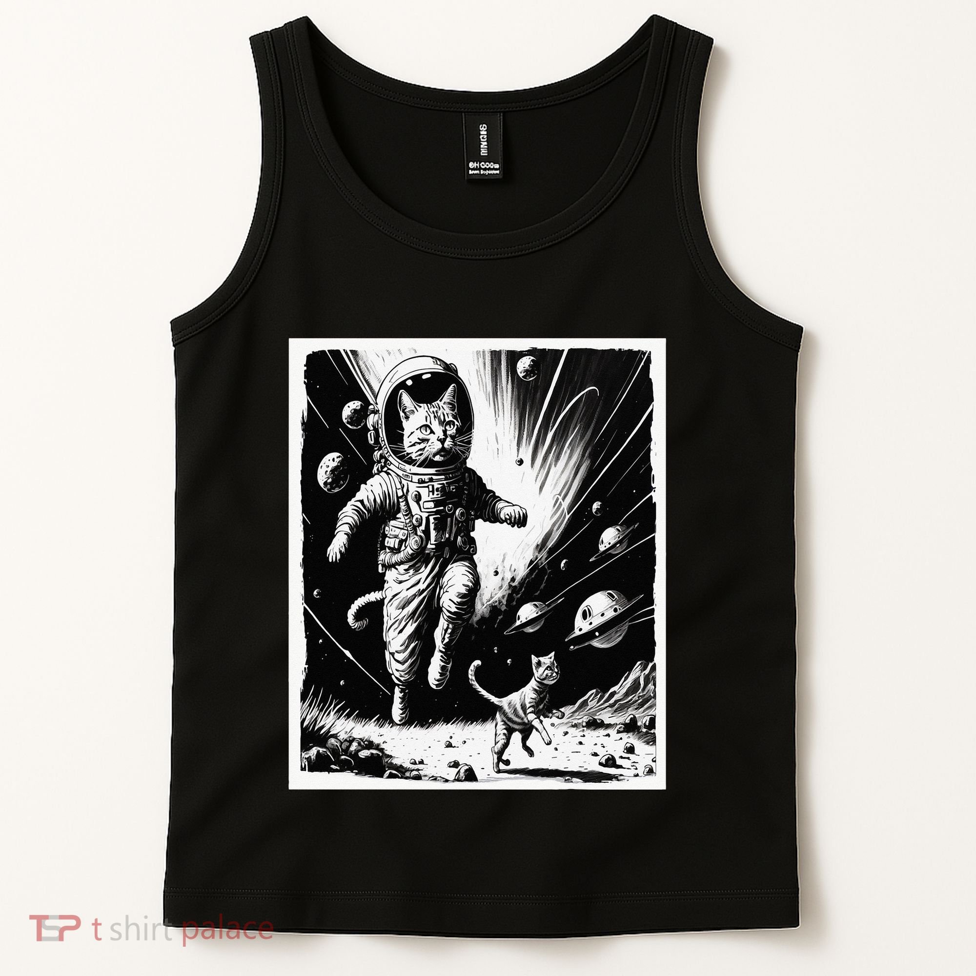 Aliens Abducting cats into Flying UFO Saucer in Cosmic Space Tank Top