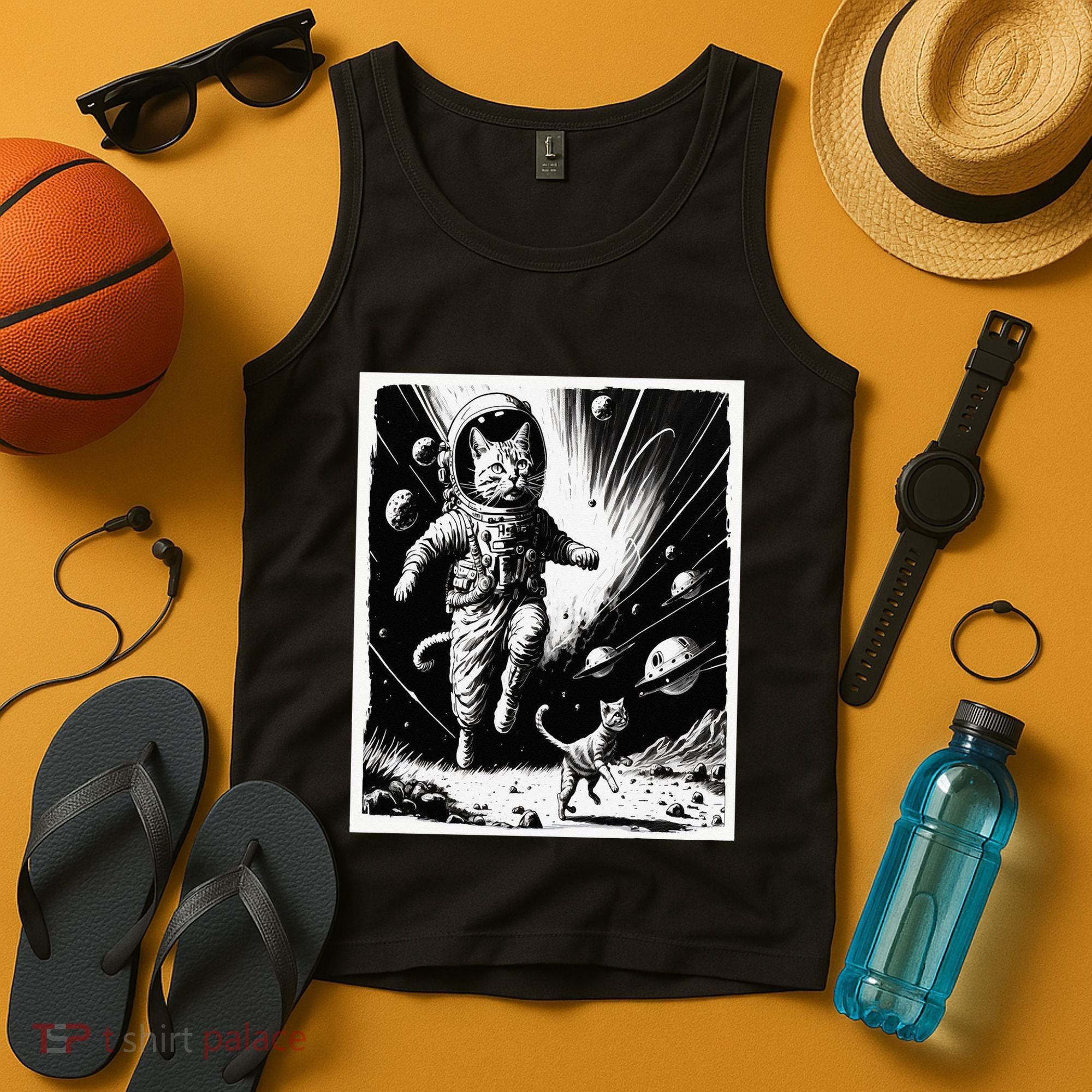 Aliens Abducting cats into Flying UFO Saucer in Cosmic Space Tank Top