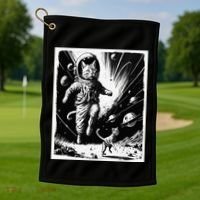 Aliens Abducting cats into Flying UFO Saucer in Cosmic Space Golf Towel thumb 1