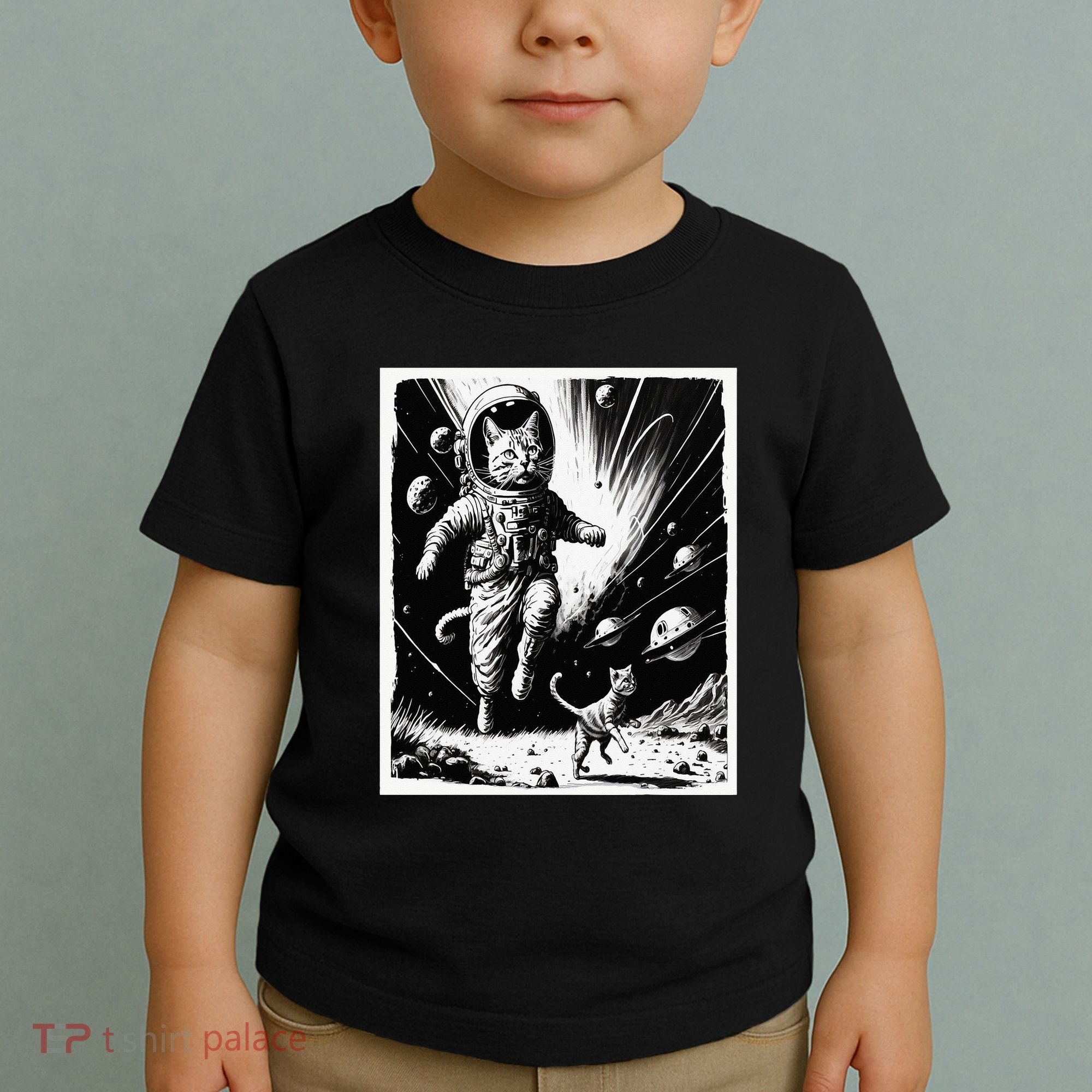 Aliens Abducting cats into Flying UFO Saucer in Cosmic Space Toddler T-Shirt
