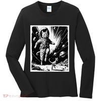 Aliens Abducting cats into Flying UFO Saucer in Cosmic Space Women's Long Sleeve Shirt thumb 0