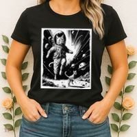 Aliens Abducting cats into Flying UFO Saucer in Cosmic Space Women's T-Shirt thumb 2