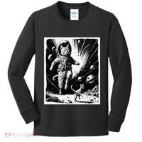 Aliens Abducting cats into Flying UFO Saucer in Cosmic Space Kids Long Sleeve Shirt thumb 0
