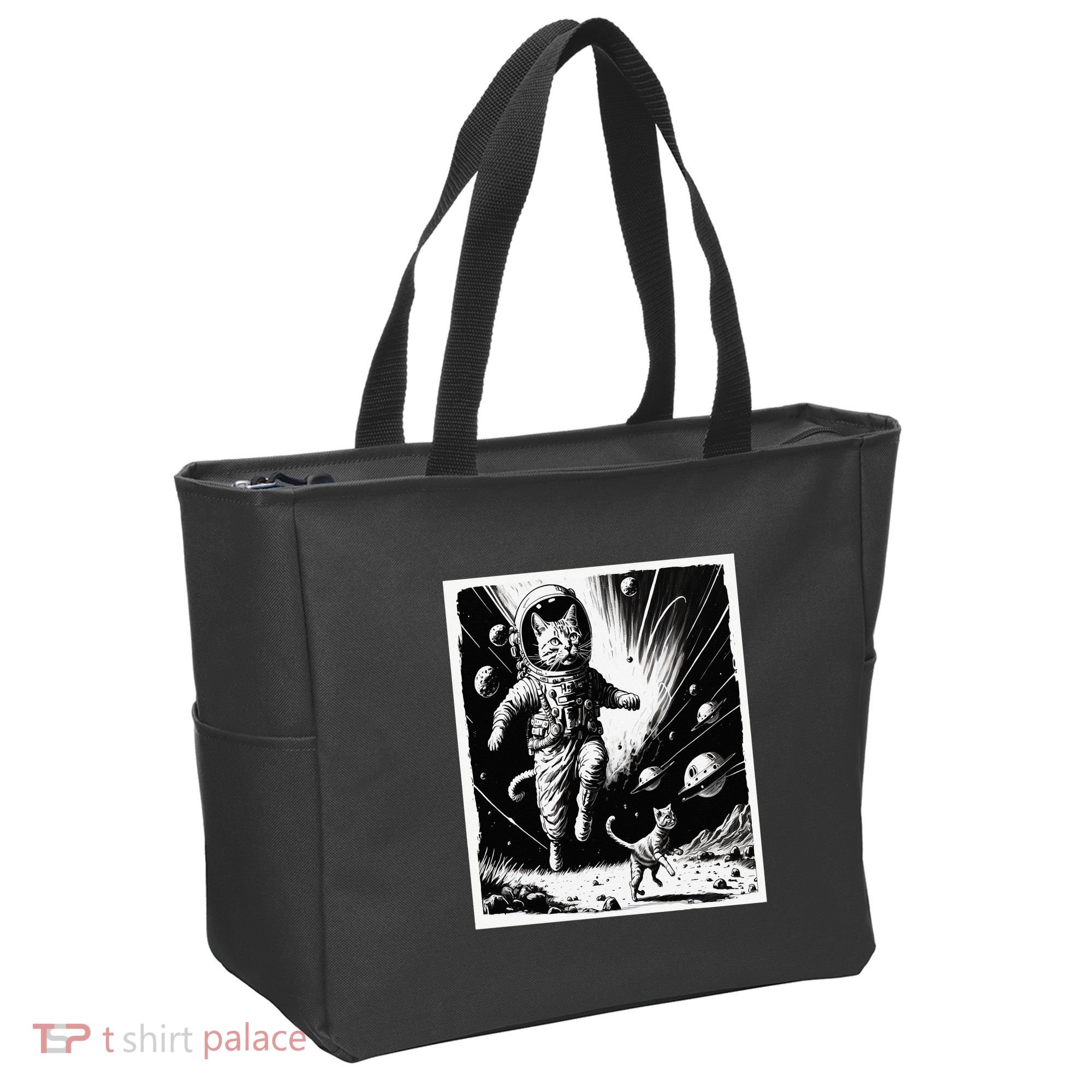 Aliens Abducting cats into Flying UFO Saucer in Cosmic Space Tote Bag