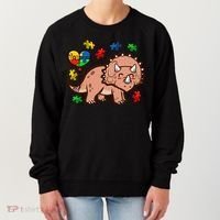 Autism Awareness Cute Triceratops Dinosaur Puzzle Heart Love Gift Women's Sweatshirt thumb 0