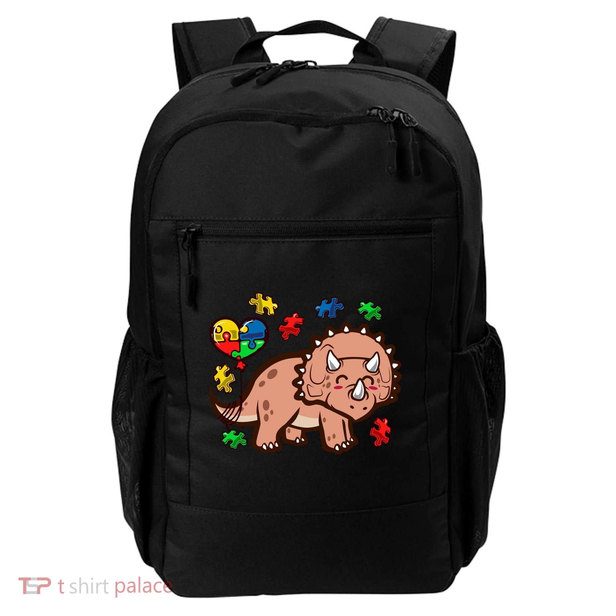 Autism Awareness Cute Triceratops Dinosaur Puzzle Heart Love Gift Backpack