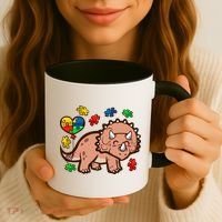 Autism Awareness Cute Triceratops Dinosaur Puzzle Heart Love Gift Coffee Mug thumb 3