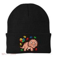 Autism Awareness Cute Triceratops Dinosaur Puzzle Heart Love Gift Beanie thumb 0
