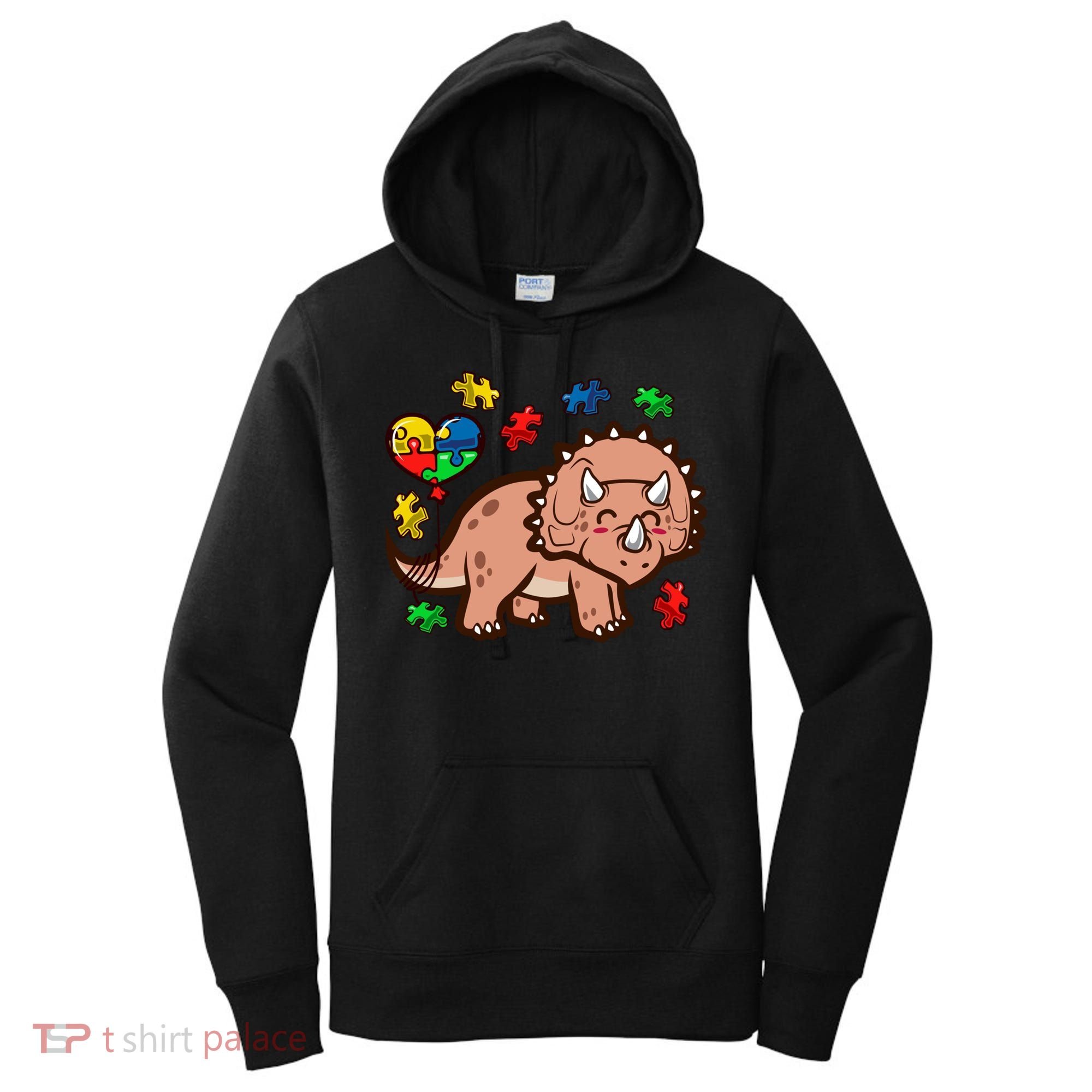 Autism Awareness Cute Triceratops Dinosaur Puzzle Heart Love Gift Women's Hoodie