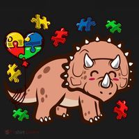 Autism Awareness Cute Triceratops Dinosaur Puzzle Heart Love Gift Women's Hoodie thumb 2