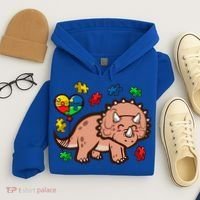Autism Awareness Cute Triceratops Dinosaur Puzzle Heart Love Gift Hoodie thumb 4