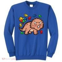 Autism Awareness Cute Triceratops Dinosaur Puzzle Heart Love Gift Sweatshirt thumb 0