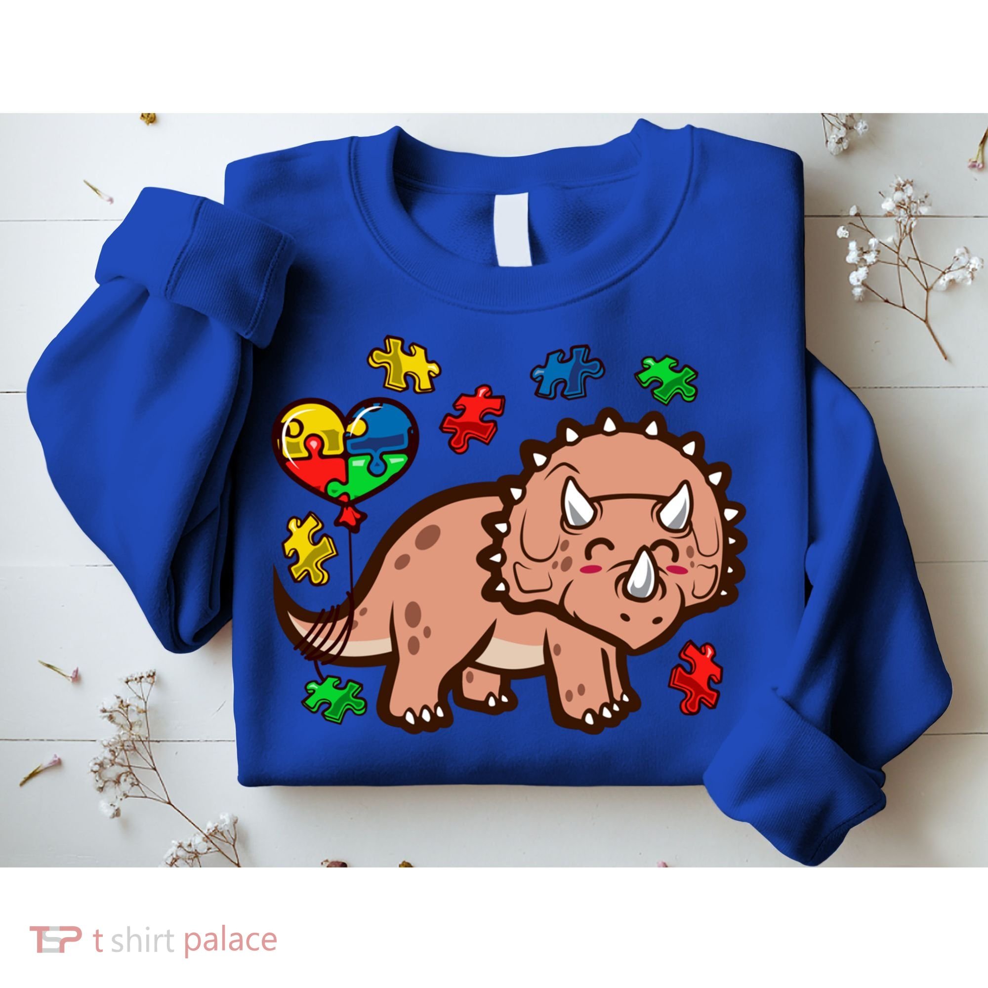 Autism Awareness Cute Triceratops Dinosaur Puzzle Heart Love Gift Sweatshirt
