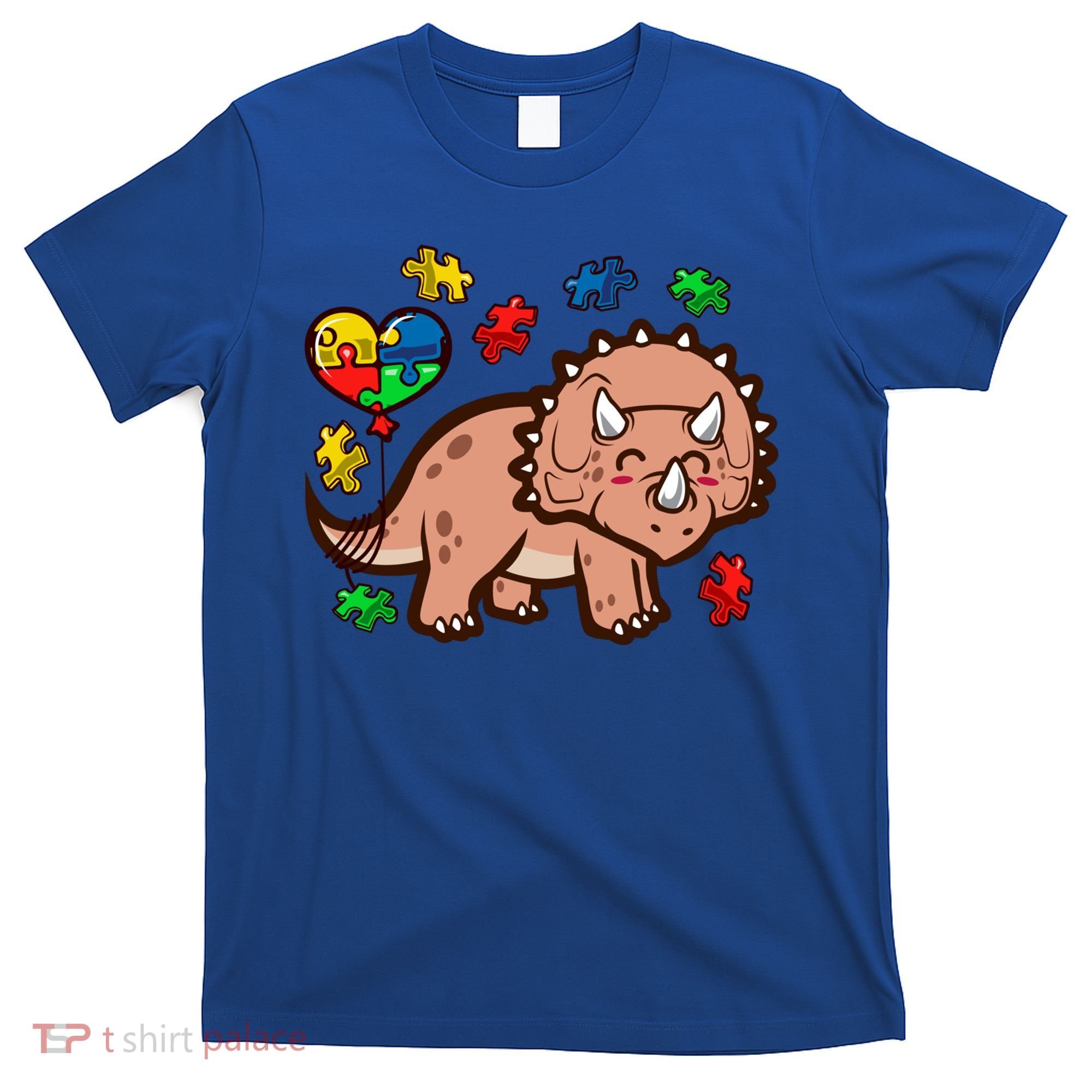 Autism Awareness Cute Triceratops Dinosaur Puzzle Heart Love Gift T-Shirt
