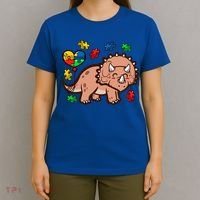 Autism Awareness Cute Triceratops Dinosaur Puzzle Heart Love Gift T-Shirt thumb 4