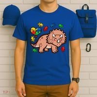 Autism Awareness Cute Triceratops Dinosaur Puzzle Heart Love Gift T-Shirt thumb 6