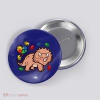 Autism Awareness Cute Triceratops Dinosaur Puzzle Heart Love Gift Button thumb 0