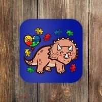 Autism Awareness Cute Triceratops Dinosaur Puzzle Heart Love Gift Coaster thumb 0