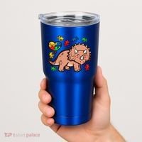 Autism Awareness Cute Triceratops Dinosaur Puzzle Heart Love Gift Tumbler thumb 2