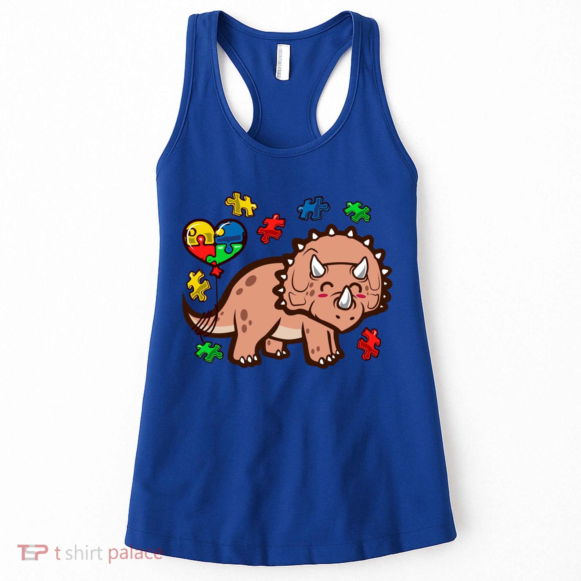 Autism Awareness Cute Triceratops Dinosaur Puzzle Heart Love Gift Women's Tank Top