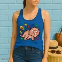 Autism Awareness Cute Triceratops Dinosaur Puzzle Heart Love Gift Women's Tank Top thumb 2