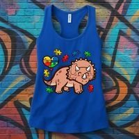 Autism Awareness Cute Triceratops Dinosaur Puzzle Heart Love Gift Women's Tank Top thumb 3