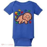 Autism Awareness Cute Triceratops Dinosaur Puzzle Heart Love Gift Baby Bodysuit thumb 0