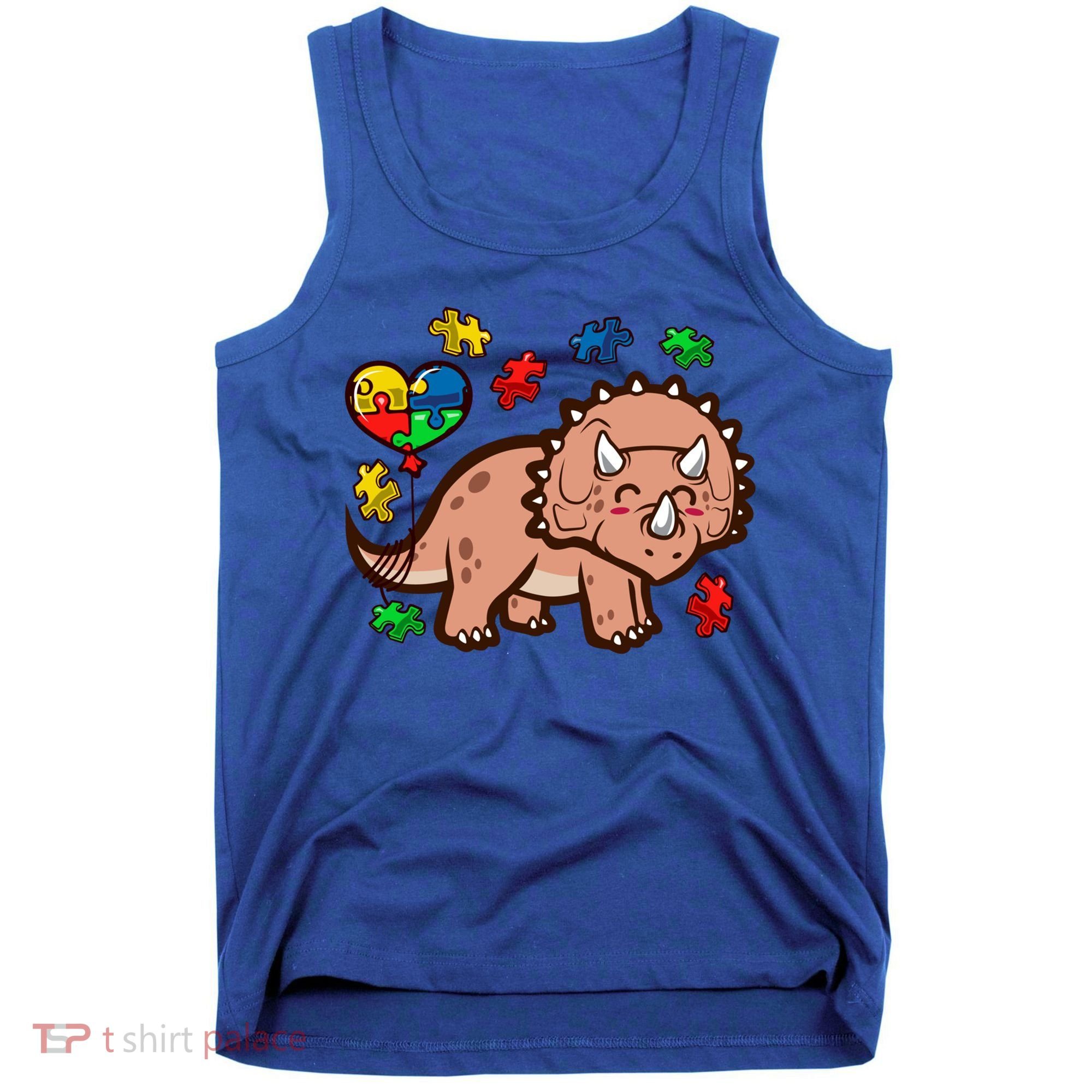 Autism Awareness Cute Triceratops Dinosaur Puzzle Heart Love Gift Tank Top