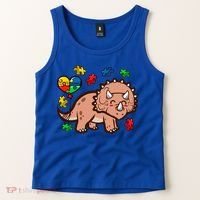 Autism Awareness Cute Triceratops Dinosaur Puzzle Heart Love Gift Tank Top thumb 2