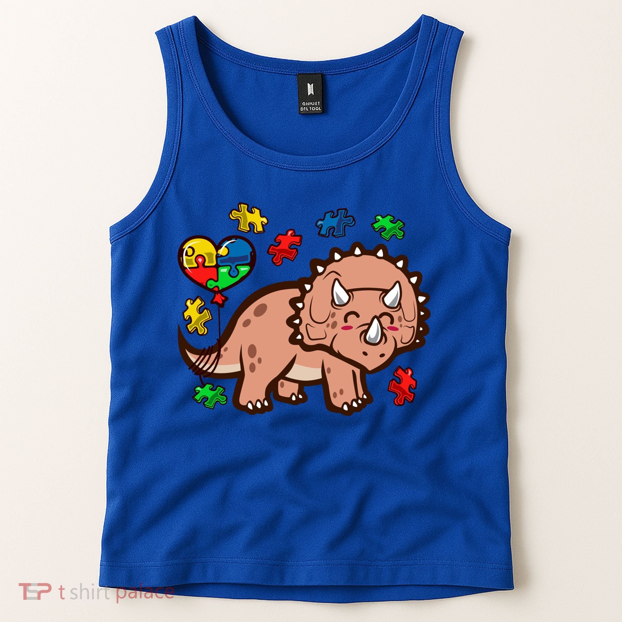 Autism Awareness Cute Triceratops Dinosaur Puzzle Heart Love Gift Tank Top