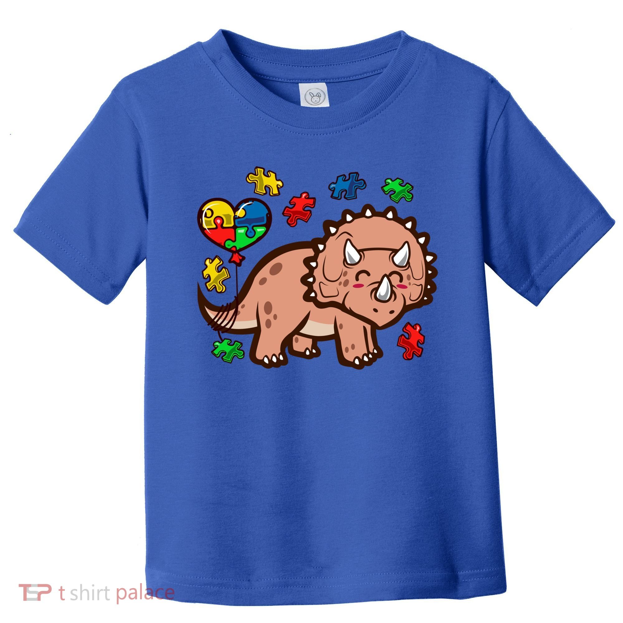 Autism Awareness Cute Triceratops Dinosaur Puzzle Heart Love Gift Toddler T-Shirt