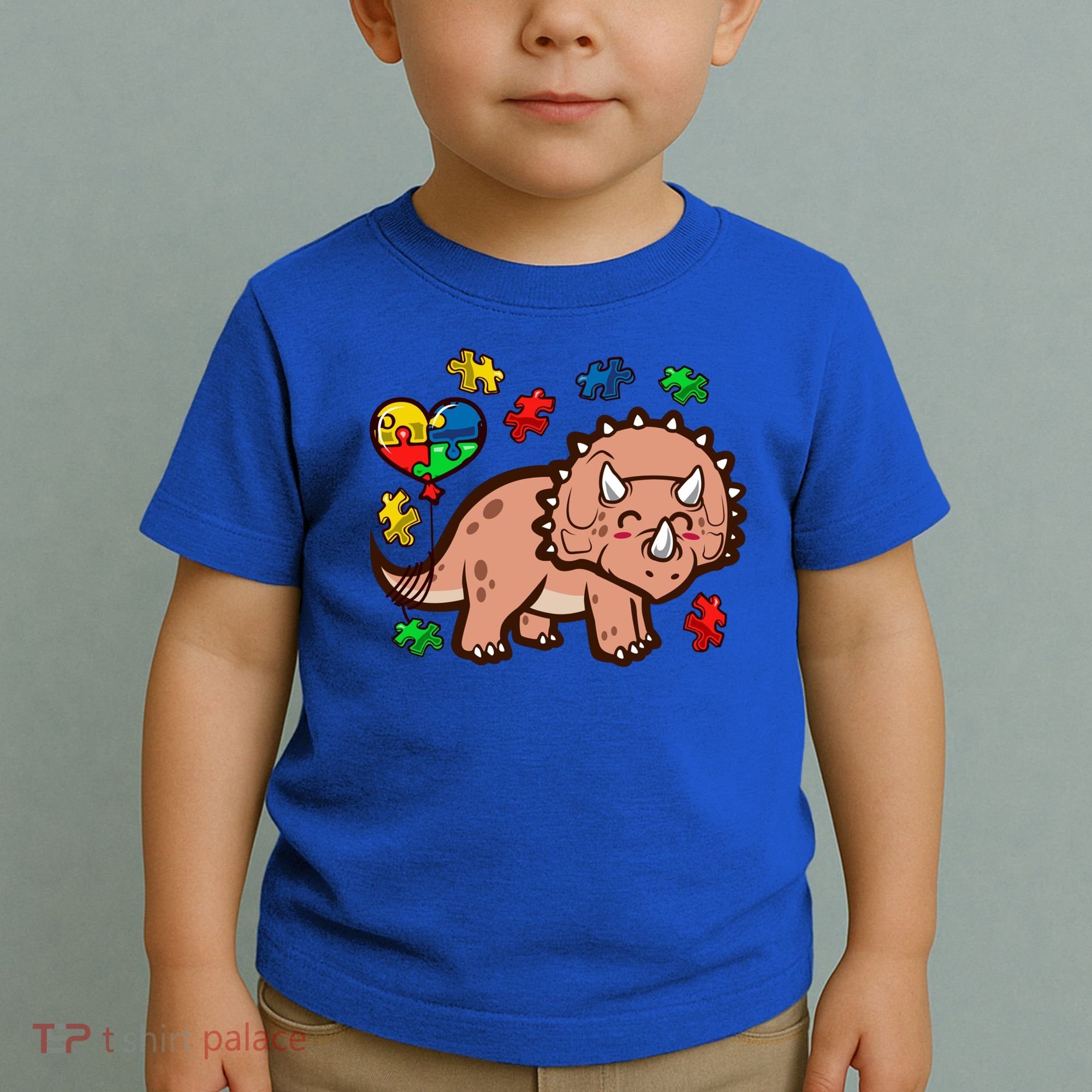 Autism Awareness Cute Triceratops Dinosaur Puzzle Heart Love Gift Toddler T-Shirt