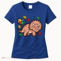 Autism Awareness Cute Triceratops Dinosaur Puzzle Heart Love Gift Women's T-Shirt thumb 0