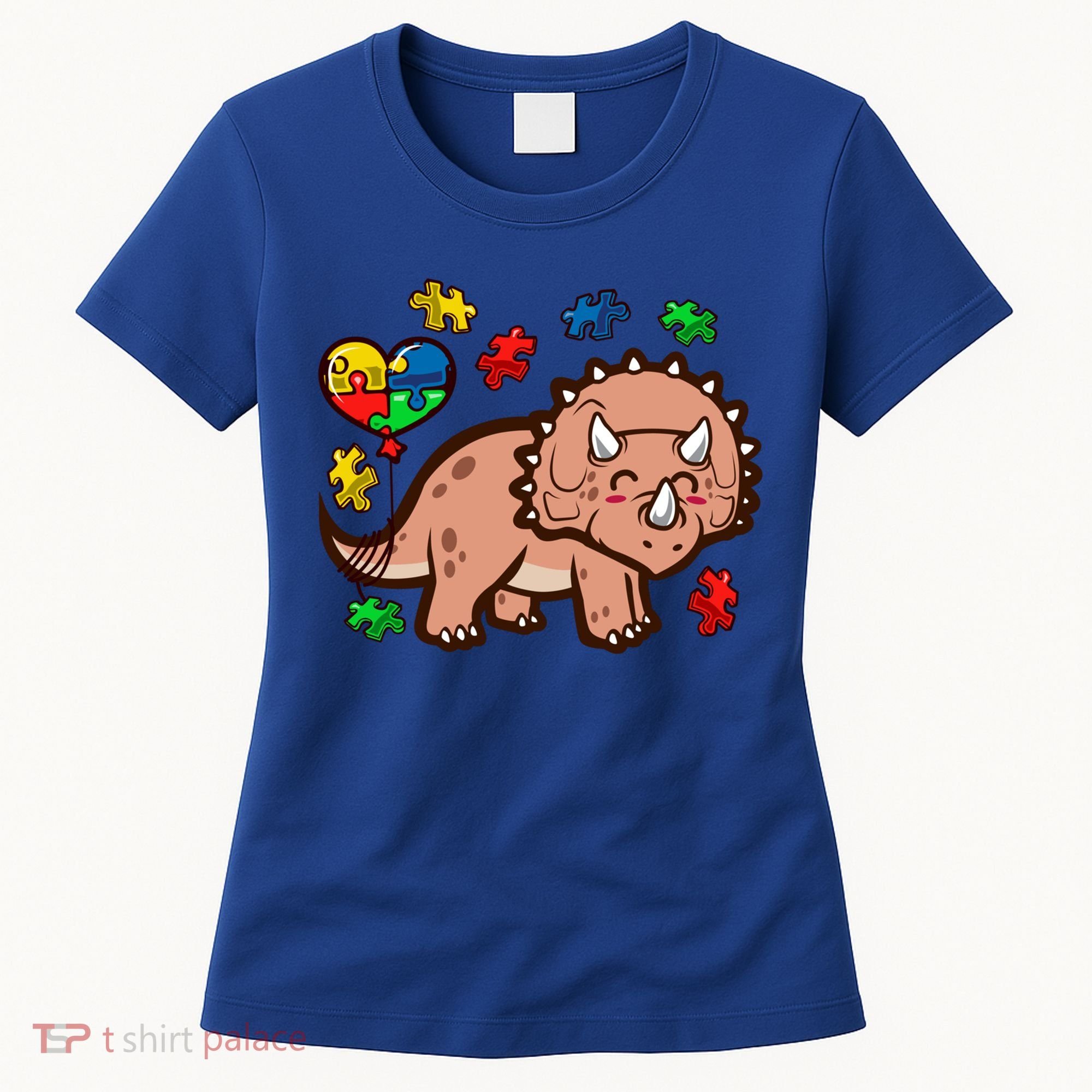 Autism Awareness Cute Triceratops Dinosaur Puzzle Heart Love Gift Women's T-Shirt