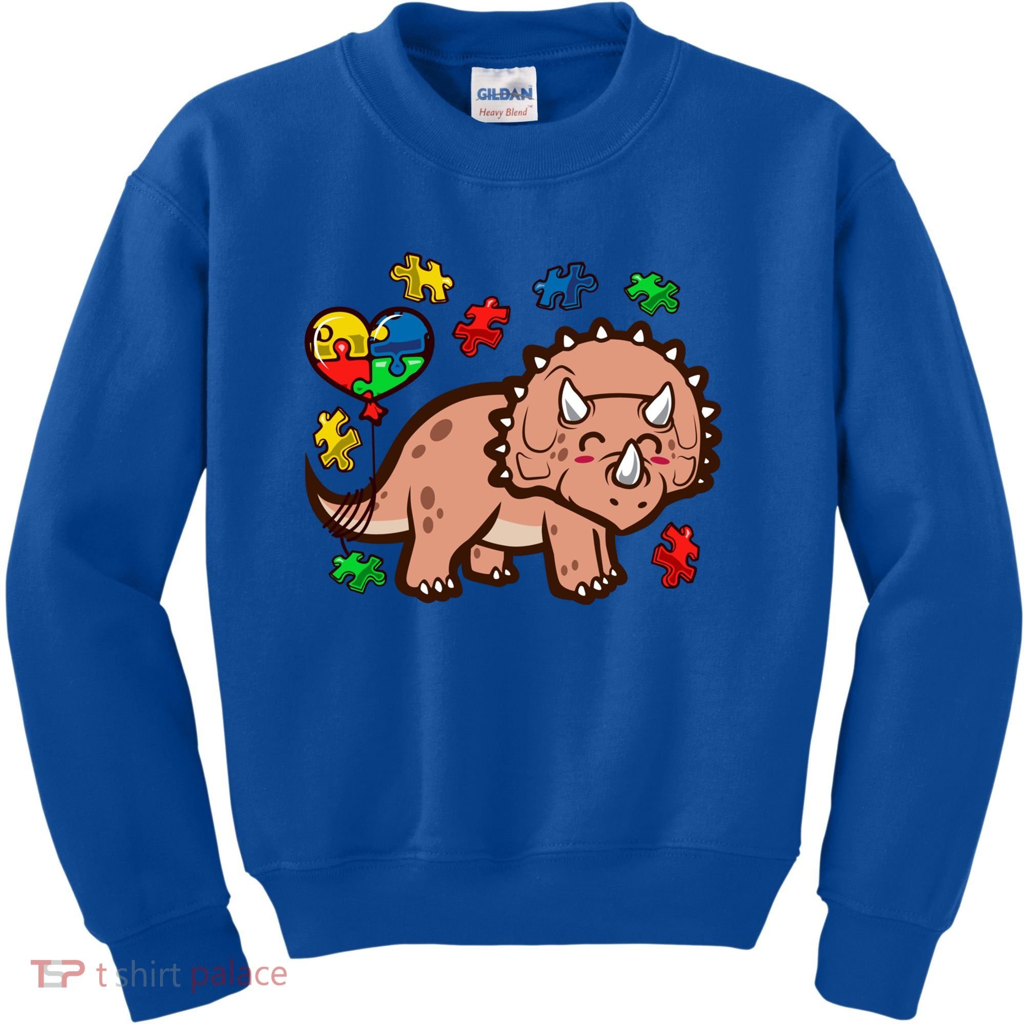 Autism Awareness Cute Triceratops Dinosaur Puzzle Heart Love Gift Kids Sweatshirt