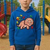 Autism Awareness Cute Triceratops Dinosaur Puzzle Heart Love Gift Kids Hoodie thumb 2