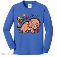 Autism Awareness Cute Triceratops Dinosaur Puzzle Heart Love Gift Kids Long Sleeve Shirt thumb 0