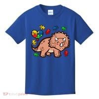 Autism Awareness Cute Triceratops Dinosaur Puzzle Heart Love Gift Kids T-Shirt thumb 0