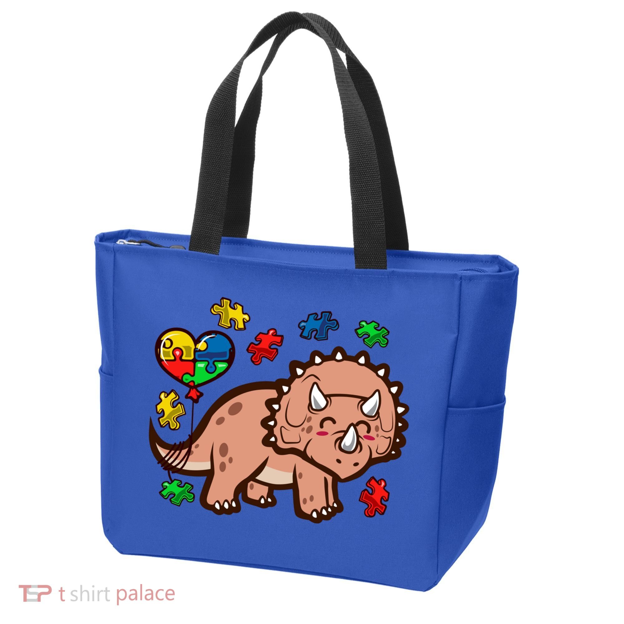 Autism Awareness Cute Triceratops Dinosaur Puzzle Heart Love Gift Tote Bag