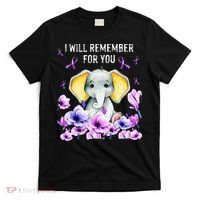 Alzheimer Awareness Cute Elephant I Will Remember For You T-Shirt thumb 0