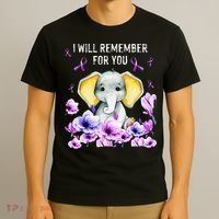 Alzheimer Awareness Cute Elephant I Will Remember For You T-Shirt thumb 3