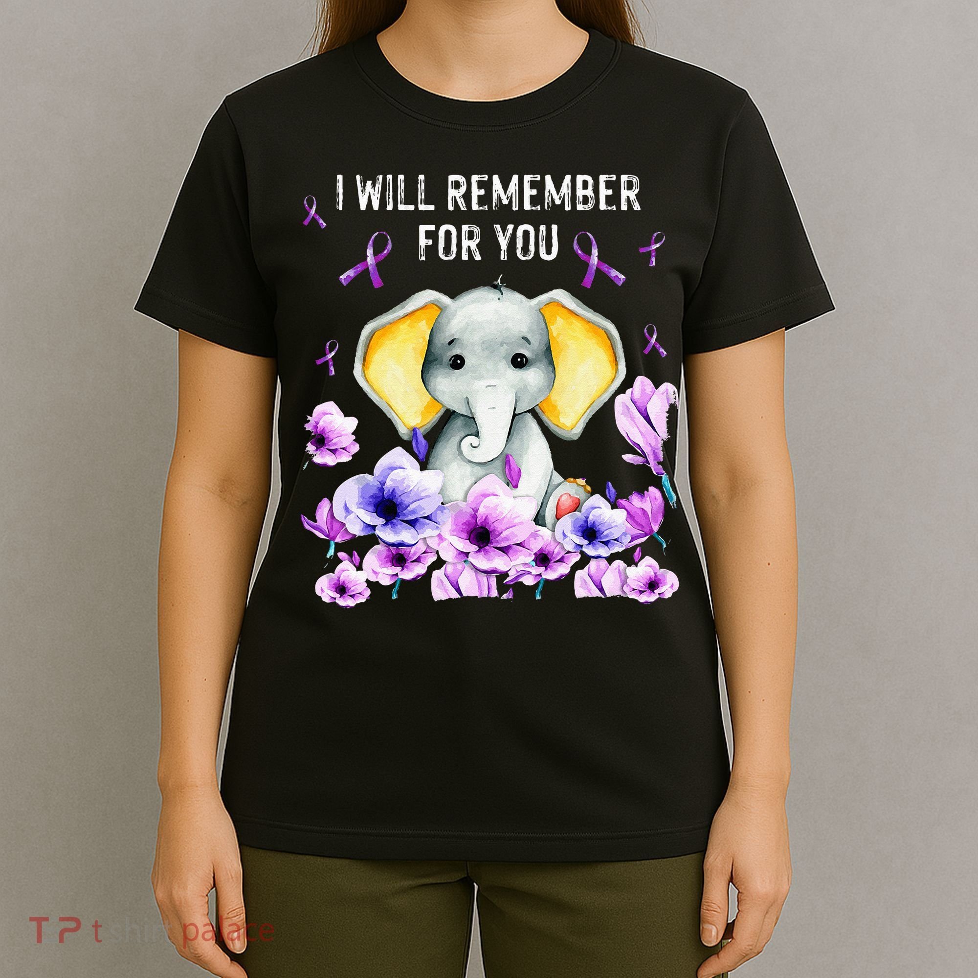 Alzheimer Awareness Cute Elephant I Will Remember For You T-Shirt