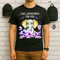 Alzheimer Awareness Cute Elephant I Will Remember For You T-Shirt thumb 6