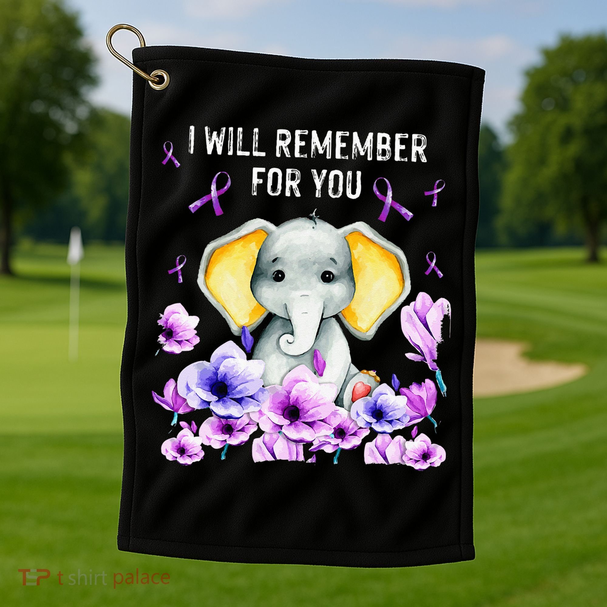 Alzheimer Awareness Cute Elephant I Will Remember For You Golf Towel