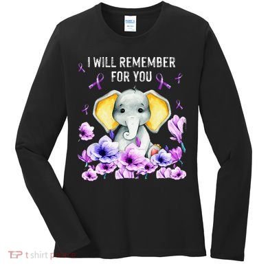 Alzheimer Awareness Cute Elephant I Will Remember For You Women's Long Sleeve Shirt