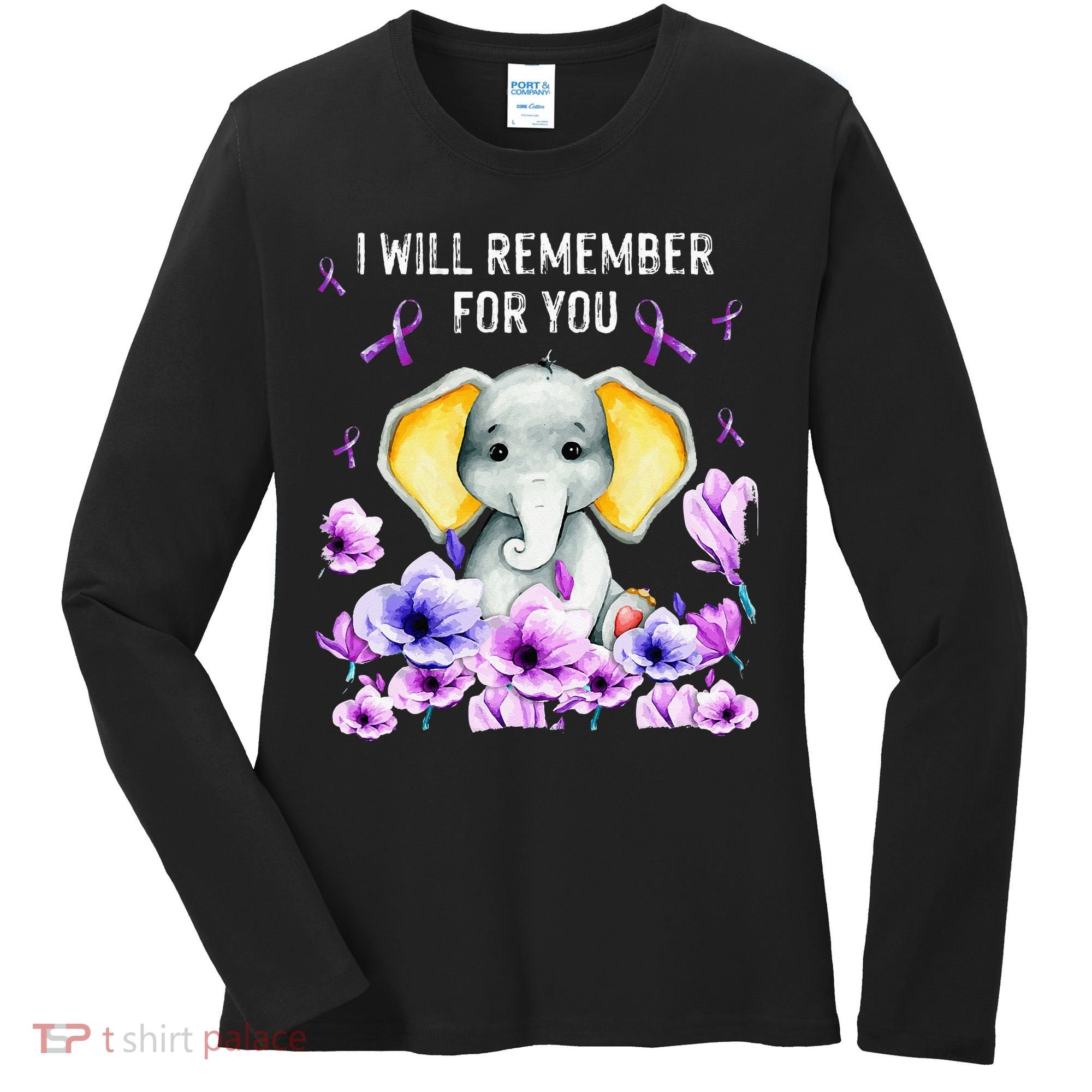 Alzheimer Awareness Cute Elephant I Will Remember For You Women's Long Sleeve Shirt
