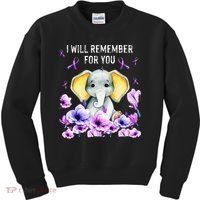 Alzheimer Awareness Cute Elephant I Will Remember For You Kids Sweatshirt thumb 0