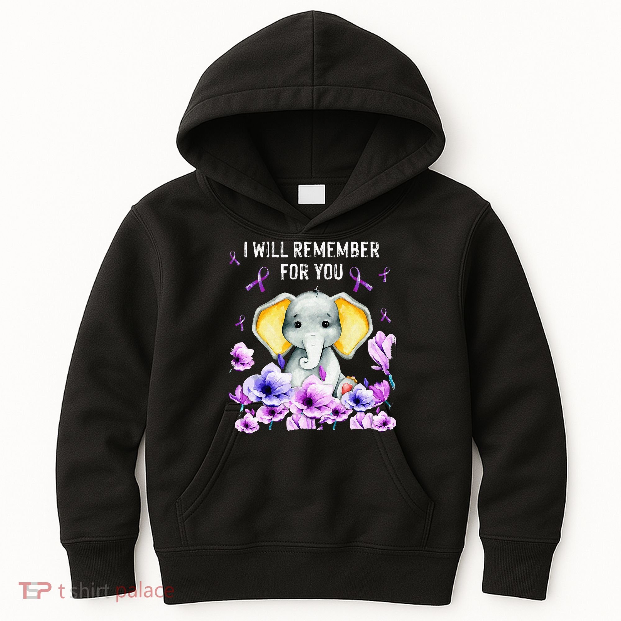 Alzheimer Awareness Cute Elephant I Will Remember For You Kids Hoodie